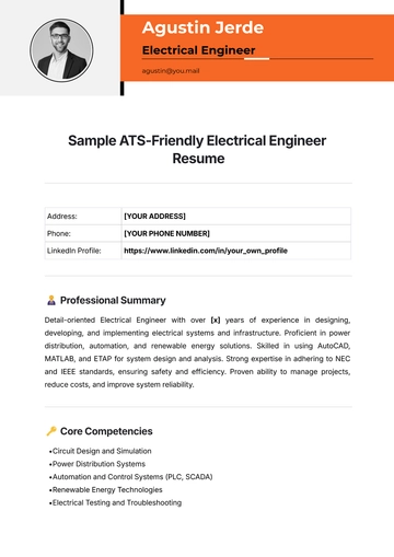 Free Sample ATS-Friendly Electrical Engineer Resume Template to Edit Online