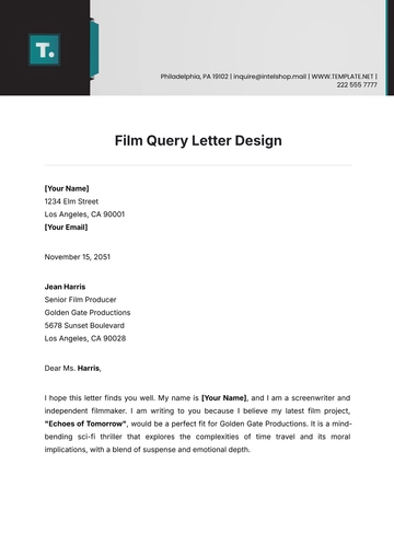 Free Film Query Letter Design Template to Edit Online
