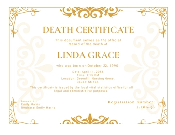 Free Official Death Certificate Template to Edit Online