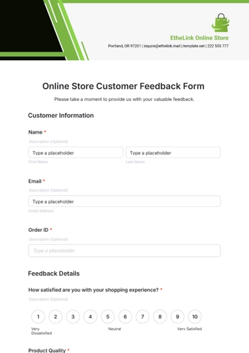 Free Online Store Customer Feedback Form Template to Edit Online