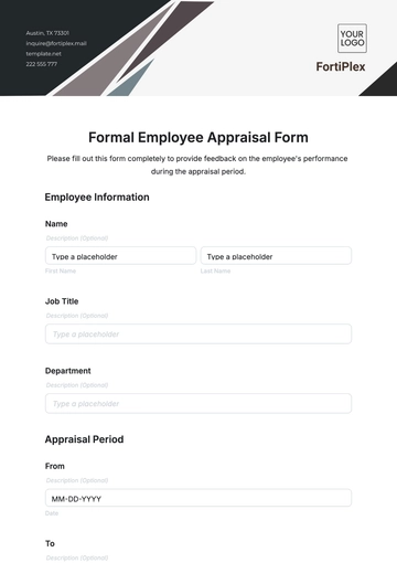 Free Formal Employee Appraisal Form Template to Edit Online