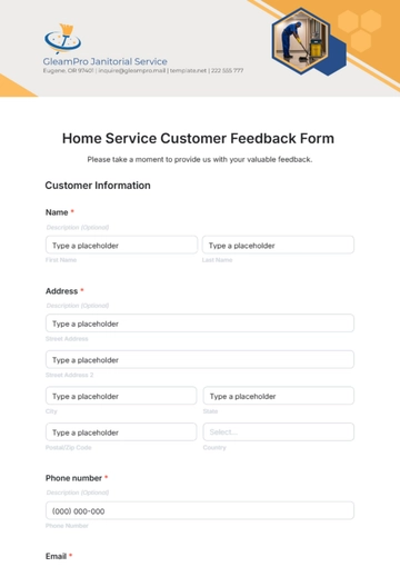 Free Home Service Customer Feedback Form Template to Edit Online