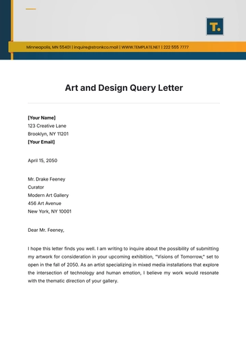 Free Art and Design Query Letter Template to Edit Online