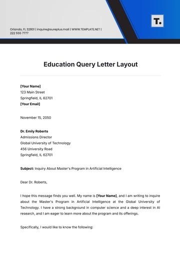 Free Education Query Letter Layout Template to Edit Online
