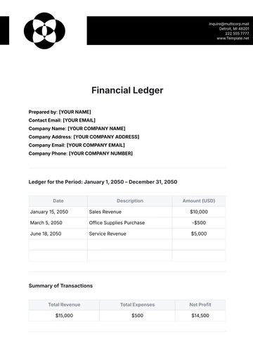 Free Financial Ledger Template to Edit Online