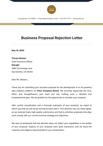 Free Business Proposal Rejection Letter Template to Edit Online