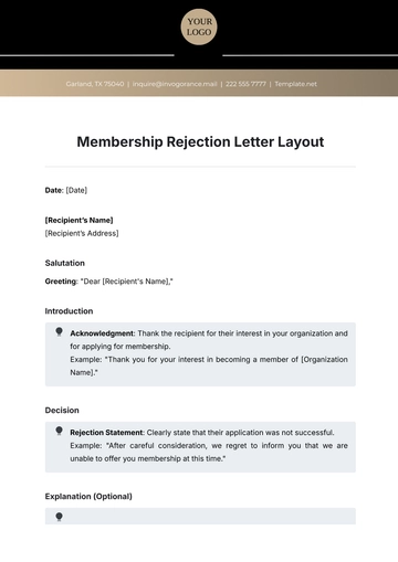 Free Membership Rejection Letter Layout Template to Edit Online