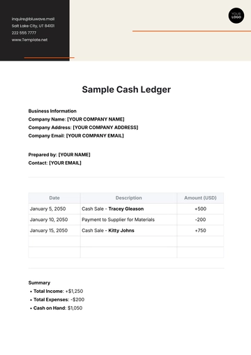 Free Sample Cash Ledger Template to Edit Online
