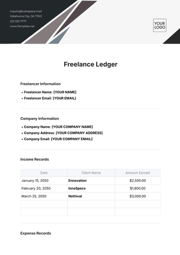Free Freelance Ledger Template to Edit Online