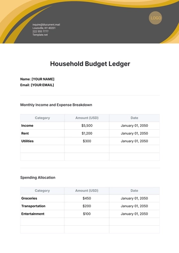 Free Household Budget Ledger Template to Edit Online