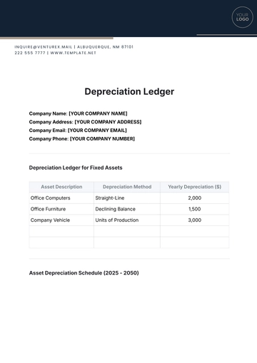 Free Depreciation Ledger Template to Edit Online