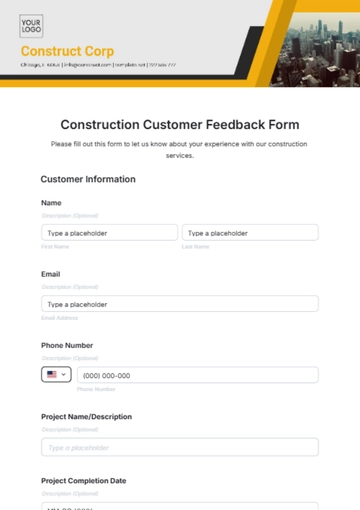 Free Construction Customer Feedback Form Template to Edit Online