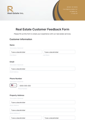 Free Real Estate Customer Feedback Form Template to Edit Online
