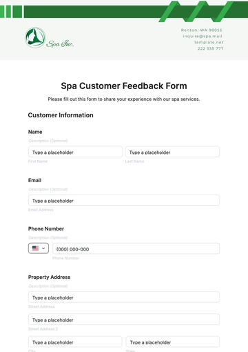 Free Spa Customer Feedback Form Template to Edit Online