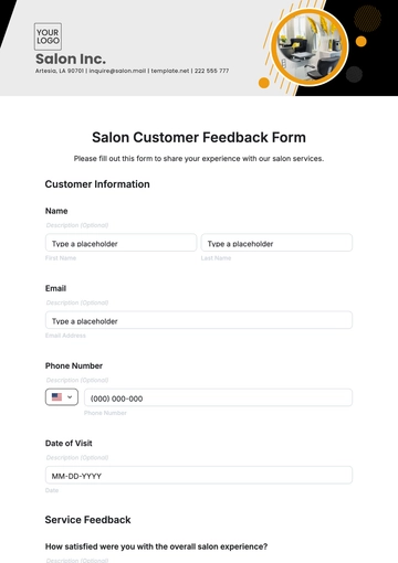 Free Salon Customer Feedback Form Template to Edit Online