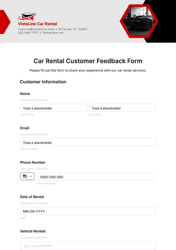 Free Car Rental Customer Feedback Form Template to Edit Online
