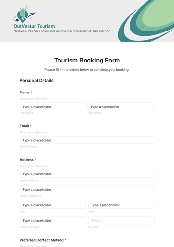 Free Tourism Booking Form Template to Edit Online