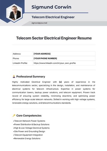 Free Telecom Sector Electrical Engineer Resume Template to Edit Online
