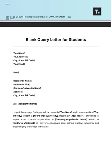 Free Blank Query Letter for Students Template to Edit Online