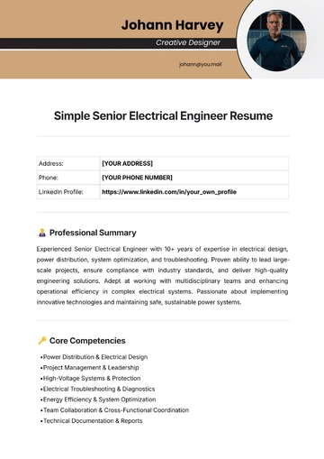 Free Simple Senior Electrical Engineer Resume Template to Edit Online