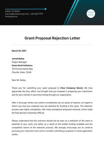 Free Grant Proposal Rejection Letter Template to Edit Online