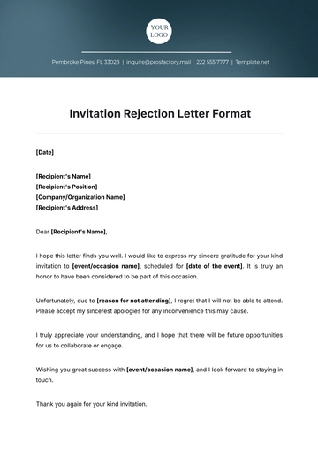 Free Invitation Rejection Letter Format Template to Edit Online