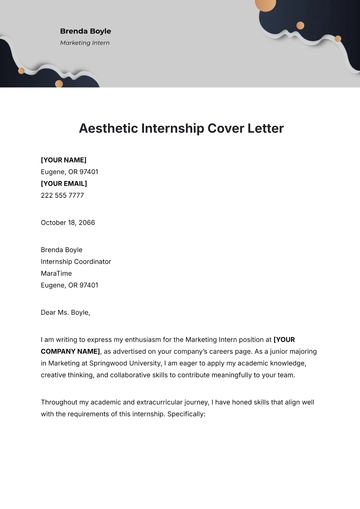 Free Aesthetic Internship Cover Letter Template to Edit Online