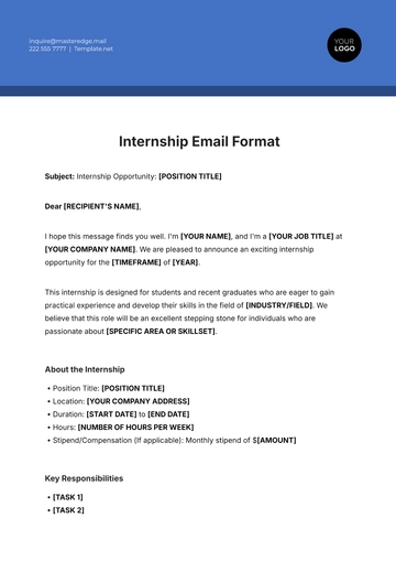 Free Internship Email Format Template to Edit Online