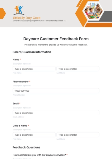 Free Daycare Customer Feedback Form Template to Edit Online