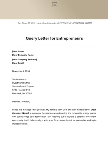 Free Query Letter for Entrepreneurs Template to Edit Online