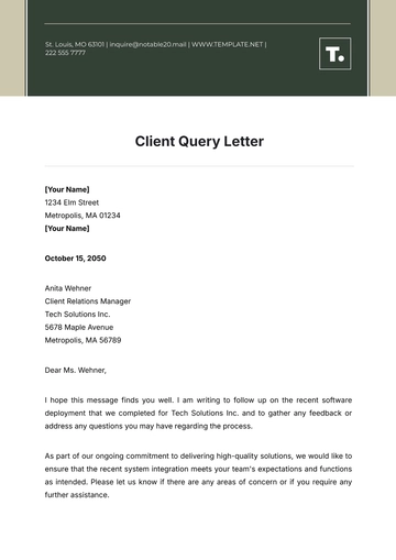Free Client Query Letter Template to Edit Online