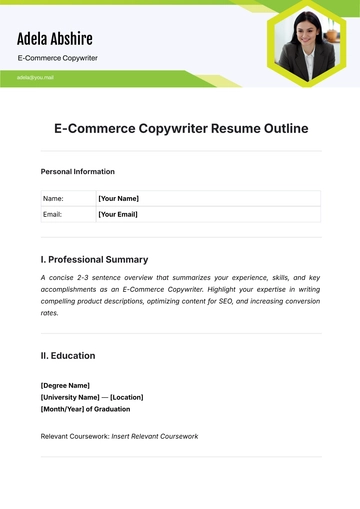 Free E-Commerce Copywriter Resume Outline Template to Edit Online