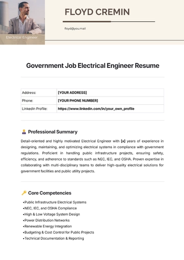 Free Government Job Electrical Engineer Resume Template to Edit Online