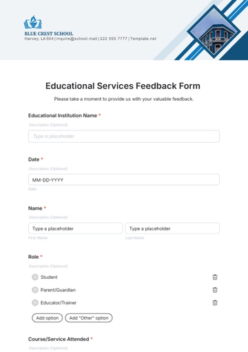 Free Educational Services Feedback Form Template to Edit Online