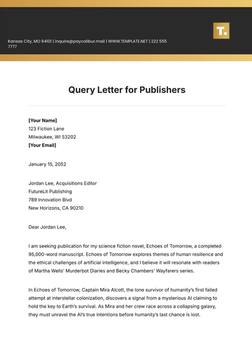 Free Query Letter for Publishers Template to Edit Online