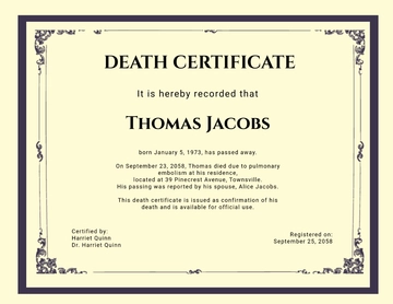 Free Standard Death Certificate Template to Edit Online