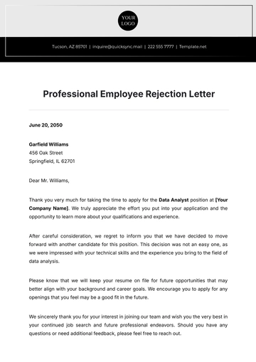Free Professional Employee Rejection Letter Template to Edit Online