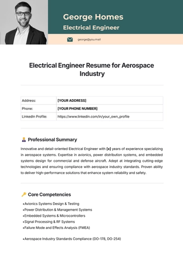Free Electrical Engineer Resume for Aerospace Industry Template to Edit Online