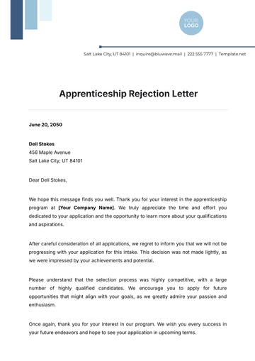 Free Apprenticeship Rejection Letter Template to Edit Online