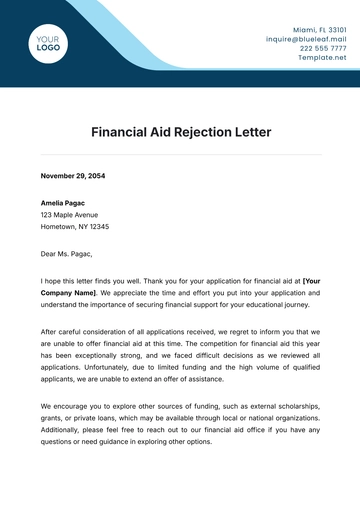 Free Financial Aid Rejection Letter Template to Edit Online