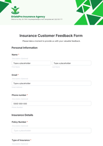 Free Insurance Customer Feedback Form Template to Edit Online