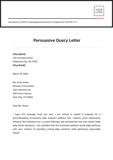 Free Persuasive Query Letter Example Template to Edit Online