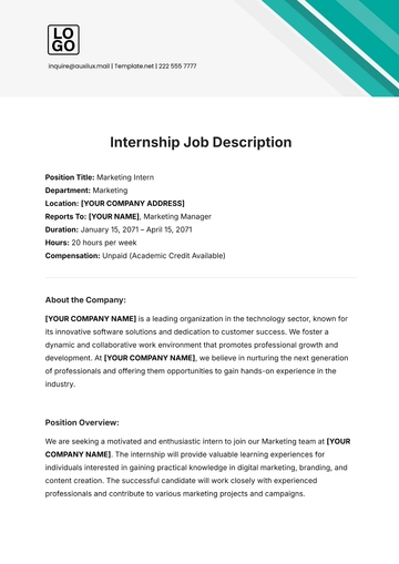 Free Internship Job Description Template to Edit Online