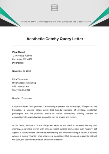Free Aesthetic Catchy Query Letter Template to Edit Online
