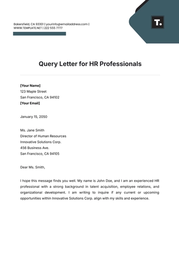 Free Query Letter for HR Professionals Template to Edit Online