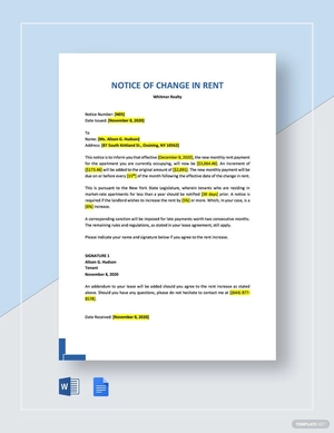 Notice of Change in Rent Template