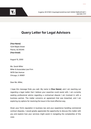 Free Query Letter for Legal Advisors Template to Edit Online