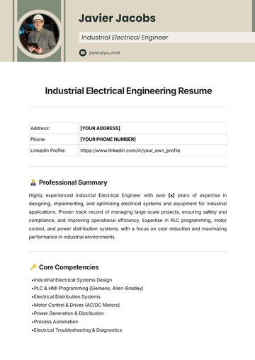 Free Industrial Electrical Engineering Resume Template to Edit Online
