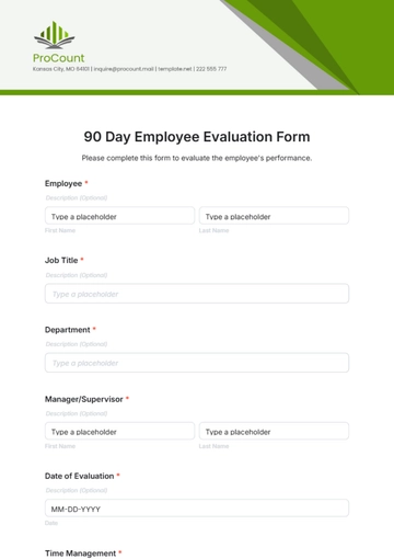 Free 90 Day Employee Evaluation Form Template to Edit Online