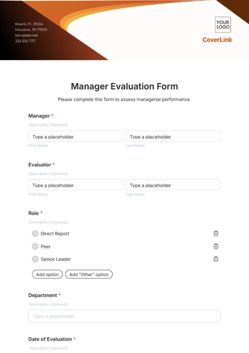Free Manager Evaluation Form Template to Edit Online